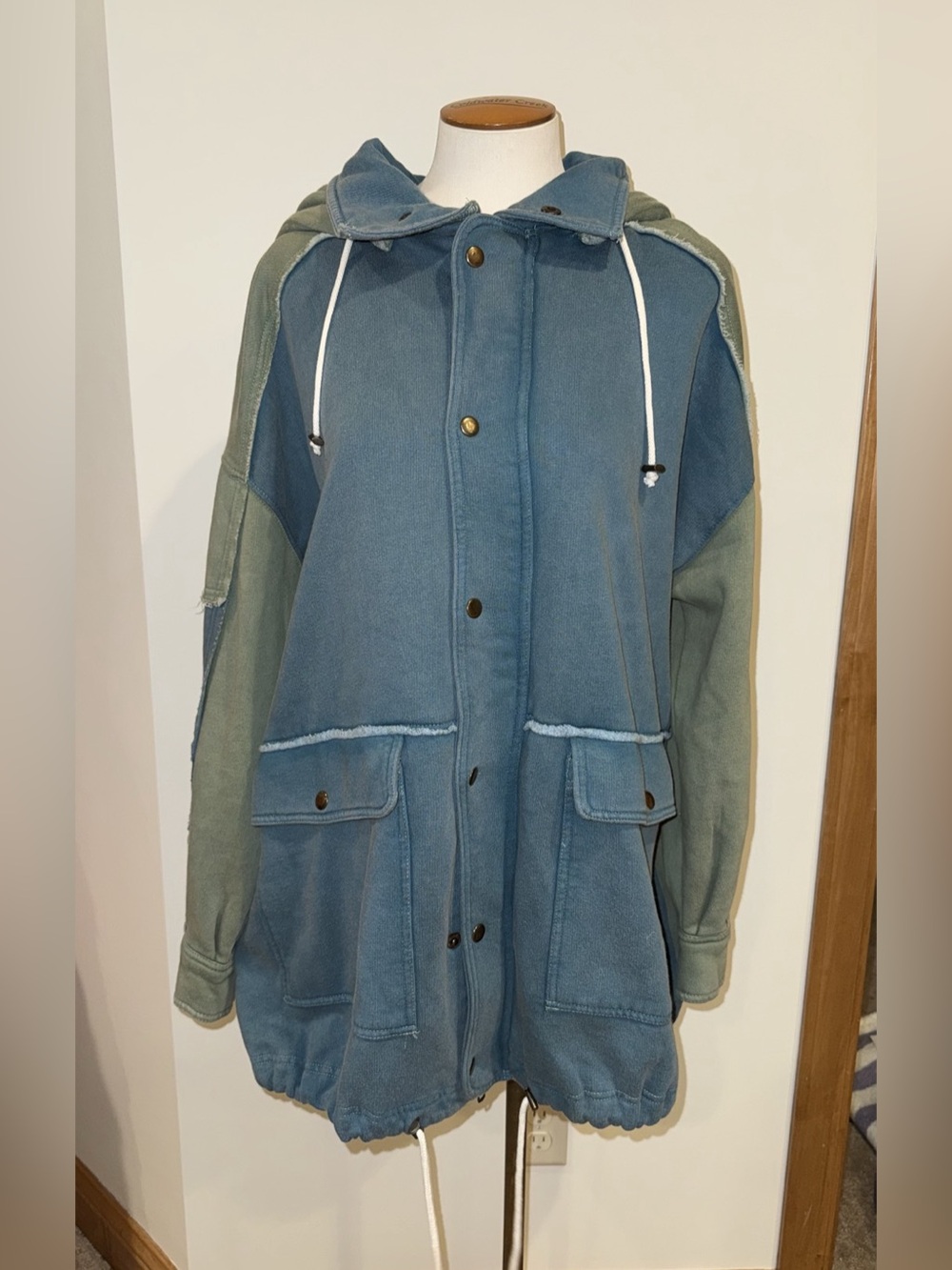 Free People Canyonlands Color Block Hooded Jacket Blue & Green Size Small NWT